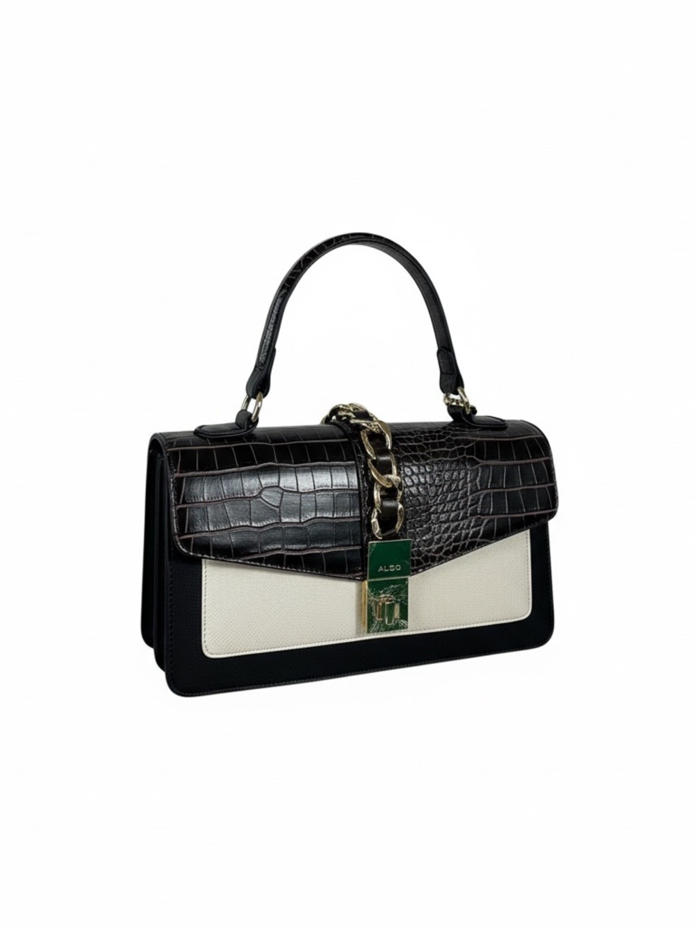 ALDO Tri-Tone Croc-Embossed Top Handle Bag - Black/White/Gold